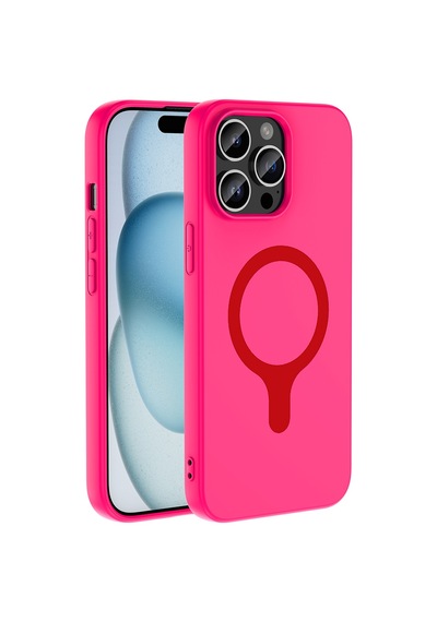 iPhone Uyumlu 14 Pro Max Kılıf M-safe Şarj Özellikli Klfs Aris Silikon Kapak - Koyu Pembe Çok Renkli