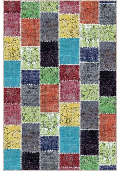 Renkli Kaymaz Tabanlı Yıkanır Patchwork Mutfak Halısı Ar1059n11 Çok Renkli