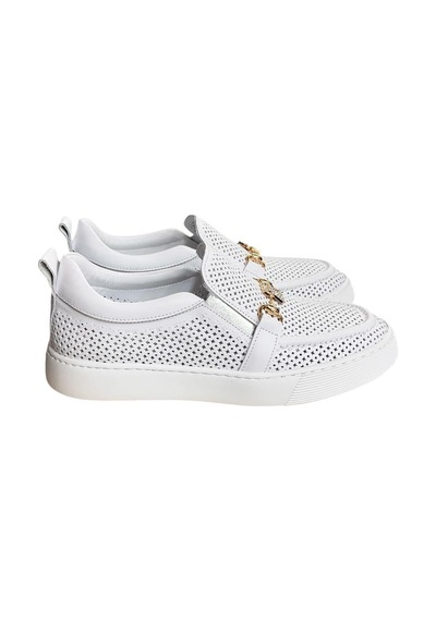 Beyaz Hakiki Deri Taşlı Toka Detaylı Ultra Hafif Sneaker Beyaz
