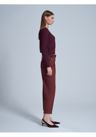 Dilvin 72193 Süet Kemerli Pensli Kumaş Pantolon-bordo Bordo