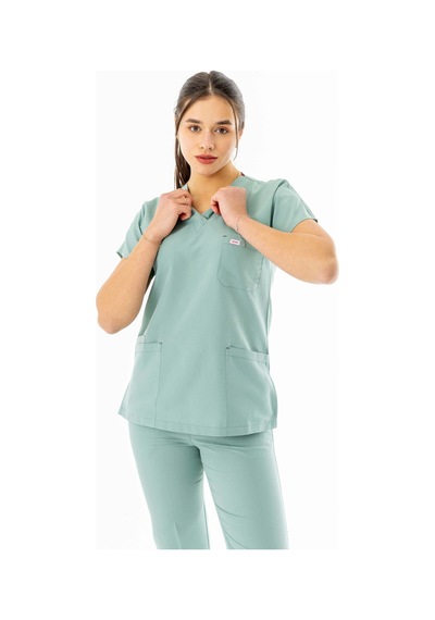 Terikoton Yarasa Kol Doktor Hemşire Forması Küf Yeşili Tyrs0004 Küf Yeşili