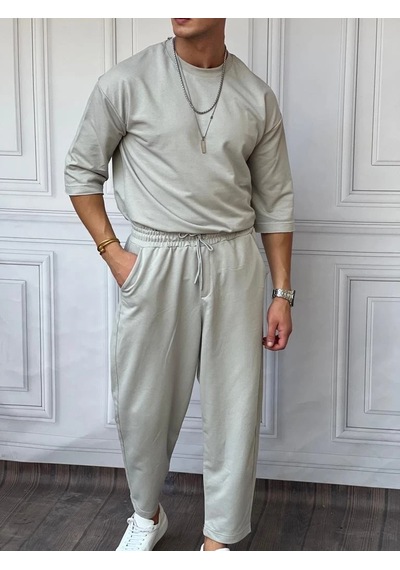 Modefendi İki İplik Fakir Kol Oversize Alt Üst Takım Gri