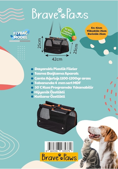Brave Paws Perdeli Flybag Plastik Yırtılmaz Fileli Kedi Köpek Taşıma Çantası Havayolu Çantası