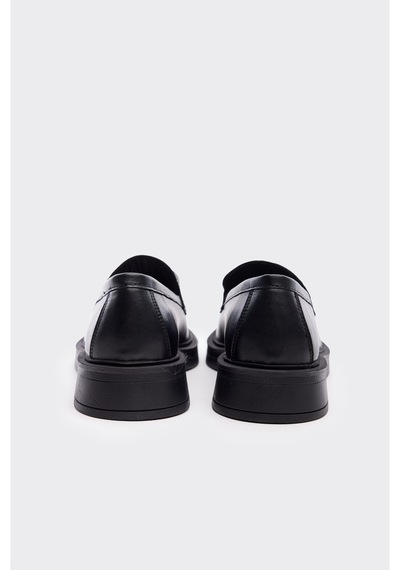 Derinet V Tokalı Hakiki Deri Kadın Loafer Siyah Siyah
