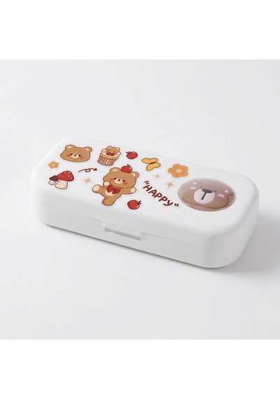 Sevimli Kawaii Figürlü Kalem Kutusu Çok Bölmeli Çift Katlı Büyük Kapasiteli Kalem Kutusu Sticker'lı Kalem Kutusu Sticker Yapıştırılabilir Kalemlik Sticker Kalemlik Beyaz
