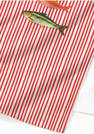 Balık Temalı Çizgili Marine Plaj Havlusu - Kırmızı Beyaz Akdeniz Stil Hızlı Kuruyan Mikrofiber Havlu Kuru Yakamoz