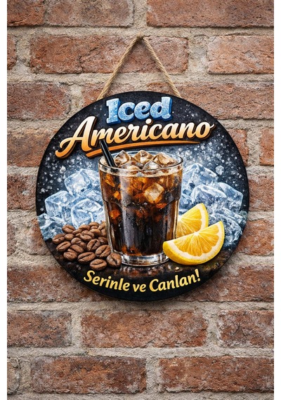 Mayeka Iced Americano Temalı Cafeler Kahveciler Baristalar İçin Ahşap Duvar Kapı Dekoratif Süs Tablo 6