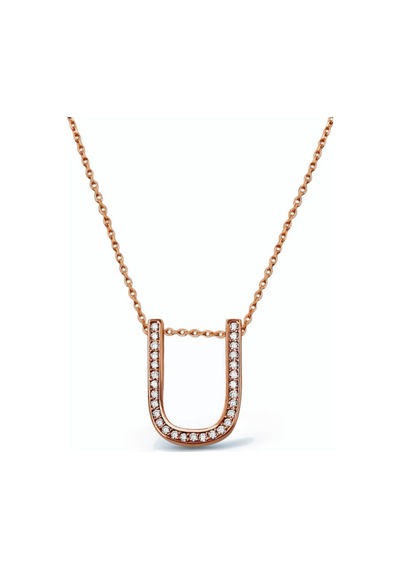 925 Ayar Gümüş Rose U Harfi Kolye - 23091301 Rose Gold