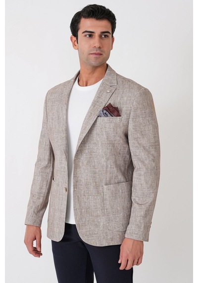 Slim Fit Torba Cepli Kırçıllı Dokuma Esnek Pamuklu Bej Ceket C 748