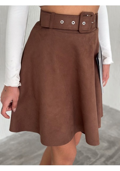 Ozy Fashion Kadın Koyu Kahverengi Midi Boy Kemerli Süet Kloş Etek Koyu Kahverengi Ozy Fashion Kadın Koyu Kahverengi Midi Boy Kemerli Süet Kloş Etek Koyu Kahverengi