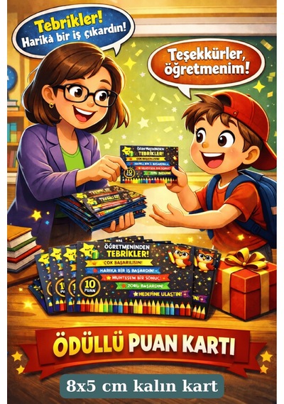 Öğretmenden Tebrik Ödüllü Puan Kartı 25 Li Öğrenci Motivasyon Ve Başarı Kartı Çok Renkli