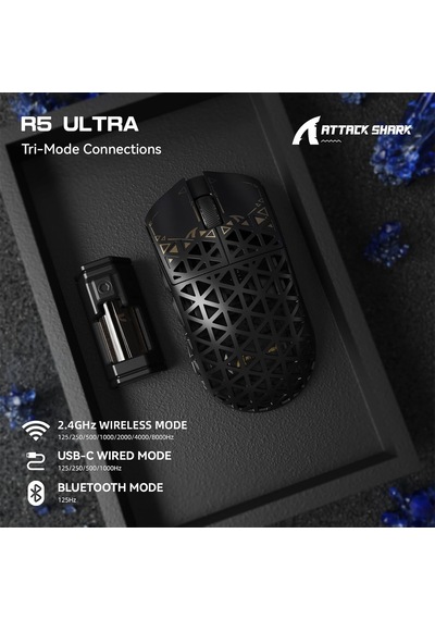 R5 Ultra Karbon Fiber Hyperspeed Kablosuz Gaming Mouse 39g Süper Hafif, Paw3950max Sensör, 42000 Dpı, 8000hz Kablo