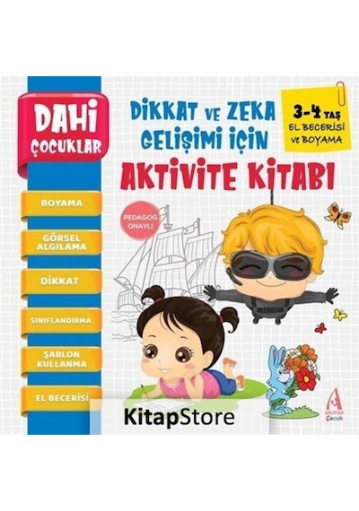 Dahi Çocuklar - El Becerisi ve Boyama - Dikkat Geliştiren Zeka Gelişimi İçin Aktivite Kitabı - 3-4 Y- Arunas Yayıncılık