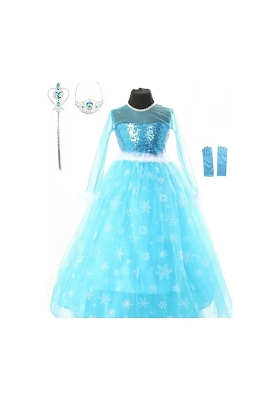 Parti Selesi Frozen Elsa Kostüm Karlar Ülkesi Kız Çocuk Kostümü Mavi Elsa Kız Çocuk Kıyafeti Mavi