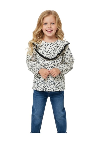 Çiçekli Kız Çocuk Bluz St09712 Krem