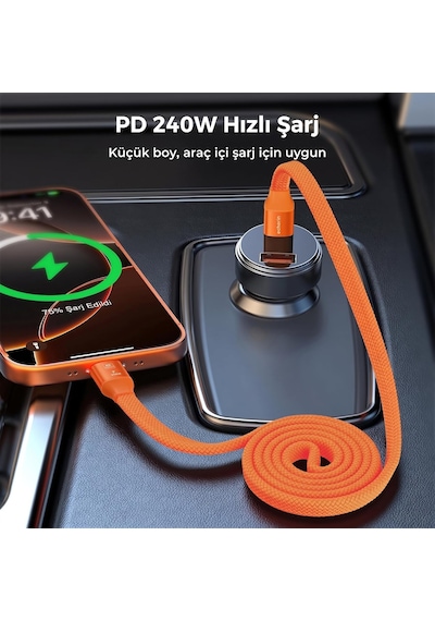Manyetik Turuncu 240w 20gbps Type-c To Type-c Hızlı Şarj, Görüntü Ve Veri Aktarım Kablosu, İphone, İpad, Macbook, Samsung Galaxy Uyumlu