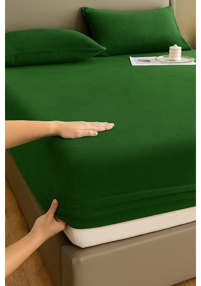 Kışlık Tek Kişilik Kadife Lastikli Çarşaf 100x200+30 Yeşil