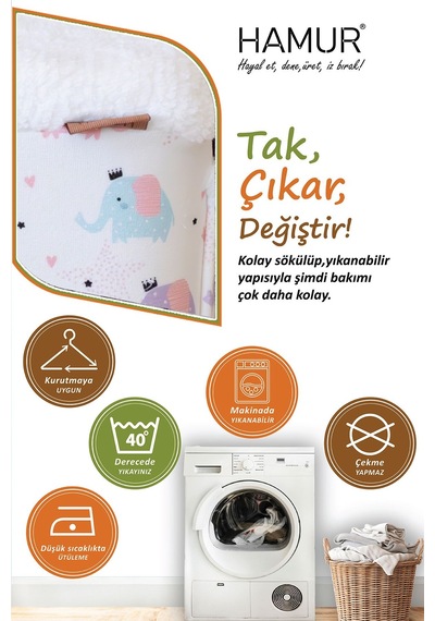 Yıkanabilir Puf Tabure Kılıfı Tak-Çıkar-Değiştir-Yenile Orta Sehpa Kılıfı Bb Elephant