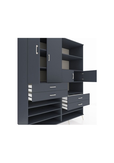 Kronos Gardrop 11 Raflı 4 Çekmeceli 4 Kapaklı 176x59x221 Antrasit-antrasit Beyaz Kronos Gardrop 11 Raflı 4 Çekmeceli 4 Kapaklı 176x59x221 Antrasit-antrasit Beyaz