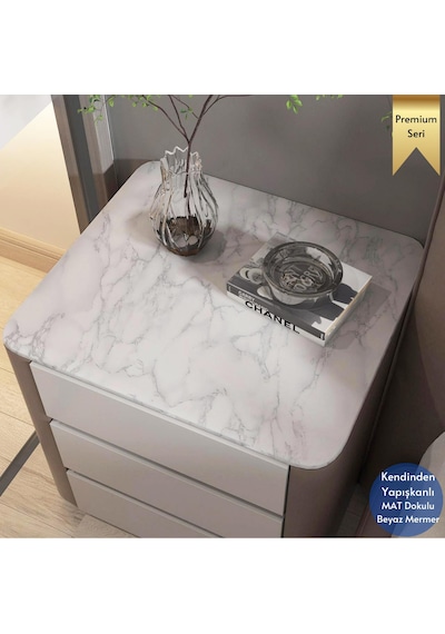 Technosmart 60x100cm Mat Mermer Desenli Kendinden Yapışkanlı Duvar Kağıdı Kaplama Mutfak Masa Folyo Beyaz