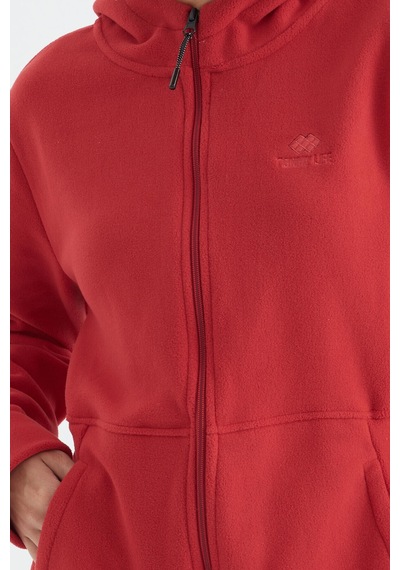 Tommy Life Fiesta Kapüşonlu Fermuarlı Rahat Form Kadın Polar Sweatshirt - 97233 Kırmızı
