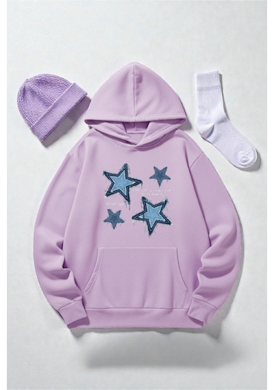 Uyguntarz Unisex Eternal Light Baskılı Oversize Sweatshirt Lila