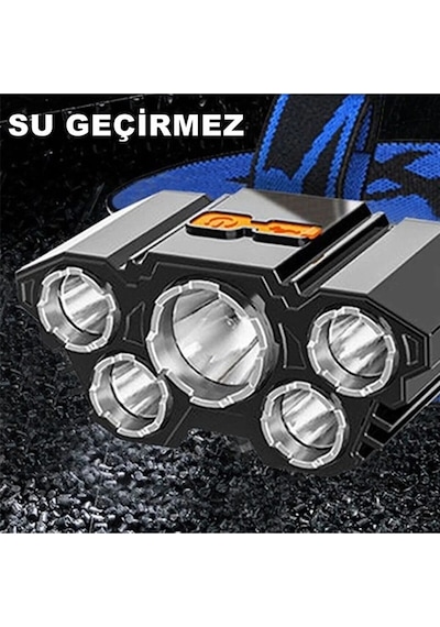 Usb Şarjlı 150w Ultra Güçlü Led Şarjlı 5 Led 5x Cree Led Kafa Feneri Avcı Feneri Balıkçı Kamp Feneri Diğer