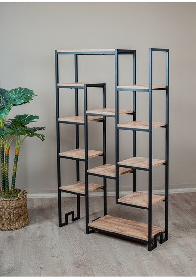 12 Raflı Modern Kitaplık Çiçeklik Ve Dekoratif Yaşam Ünitesi - Metal İskeletli Ahşap Raflı Siyah 12 Raflı Modern Kitaplık Çiçeklik Ve Dekoratif Yaşam Ünitesi - Metal İskeletli Ahşap Raflı Siyah