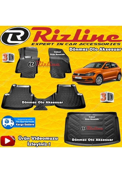 Vw Polo 3D Paspas + Bagaj Havuzu Hb Siyah 2018 Sonrası Rizline N11.7831