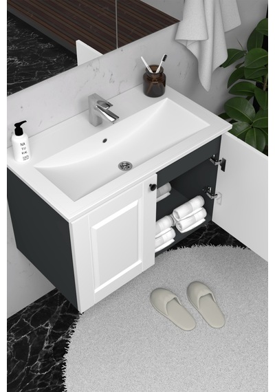 Teta Home Aldera 80 Cm Mdf Gövde Membran Kapak Banyo Dolabı Seti Antrasit - Beyaz Teta Home Aldera 80 Cm Mdf Gövde Membran Kapak Banyo Dolabı Seti Antrasit - Beyaz