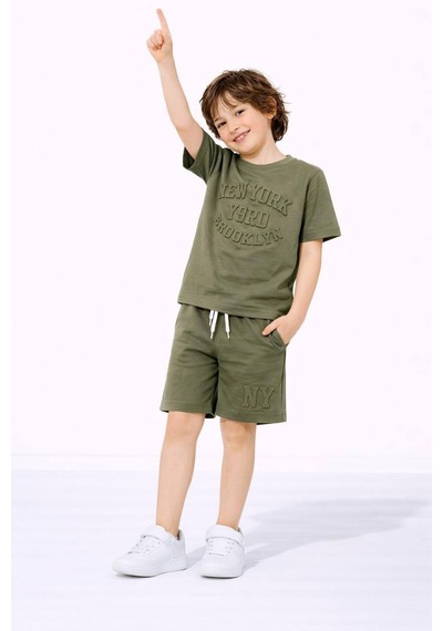 Miniko Kids Erkek Çocuk Kabartma Modelli Pamuk Şortlu Takım Yeşil