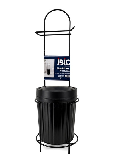 Krt Wc Kağıtlık Metal Ayaklı Siyah Plastik Çöp Kovası- 10'li Paket