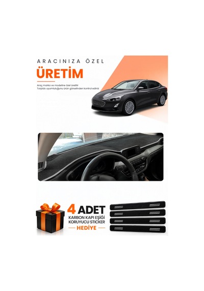 Ford Focus 4 2017-2021 Uyumlu Torpido Koruma Örtüsü Oto Kılıfı - Siyah Gri