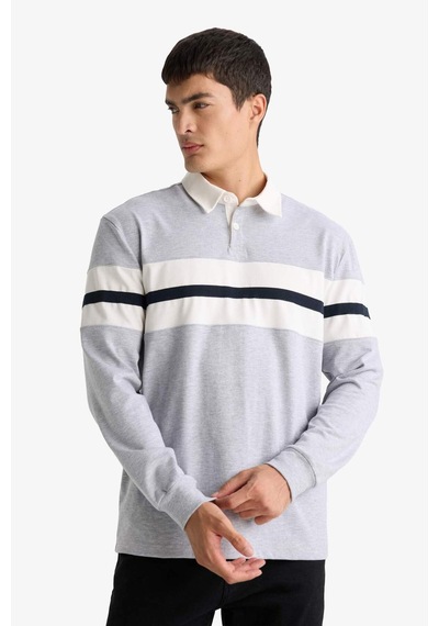 Defacto Regular Fit Polo Yaka Uzun Kollu Tişört E9382ax25augr210 Gri