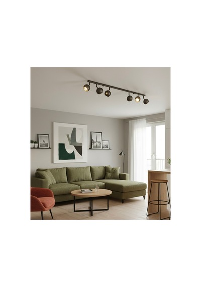 Gu10 Hareketli Başlıklı Led Spot Tavan Avize 150 Cm Gri Patinalı Fırçalı Füme Küre Os Ram Led Ampül Siyah