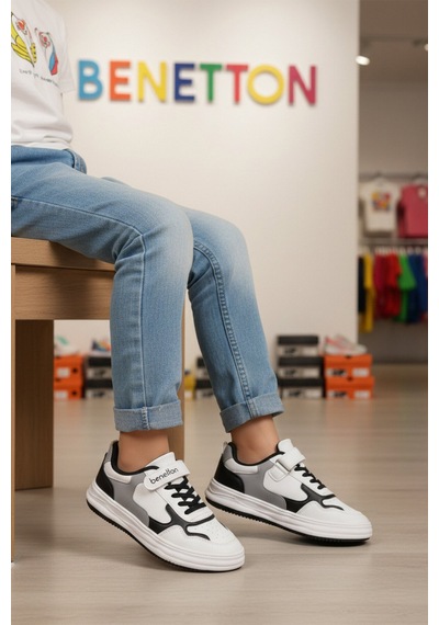 United Colors Of Benetton Beyaz Siyah Cırtlı Hafif Unisex Çocuk Spor Ayakkabı Bnı-10020 F Beyaz-siyah