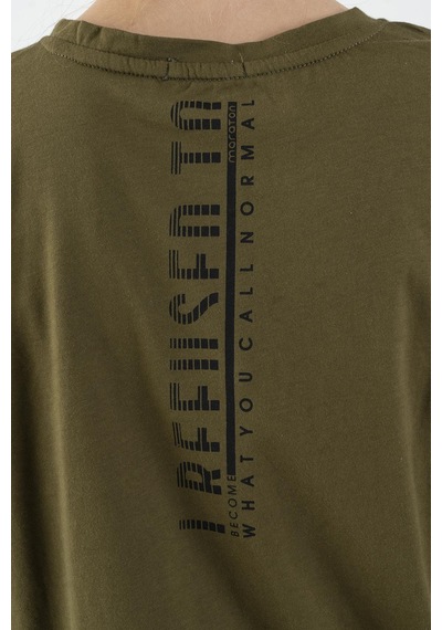 Maraton Sportswear Comfort Kadın Bisiklet Yaka Kısa Kol Basic Zeytin Crop Top 20856 Zeytin Yeşili Yeşil
