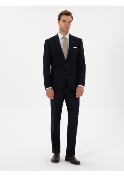 Cacharel Lacivert Slim Fit Yün Karışımlı Mono Yaka Klasik Takım Elbise Cacharel Lacivert Slim Fit Yün Karışımlı Mono Yaka Klasik Takım Elbise