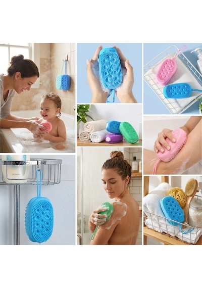 Peeling Etkili Süngerli Silikon Banyo Lifi Asma Kancalı Duş Kesesi 2