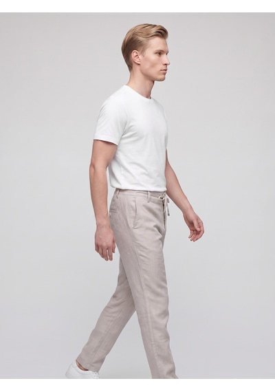 Plus Scorpion Erkek Yazlık Bağcıklı Kumaş Pantolon Slim Fit Rahat Kesim Günlük Pantolon Bej