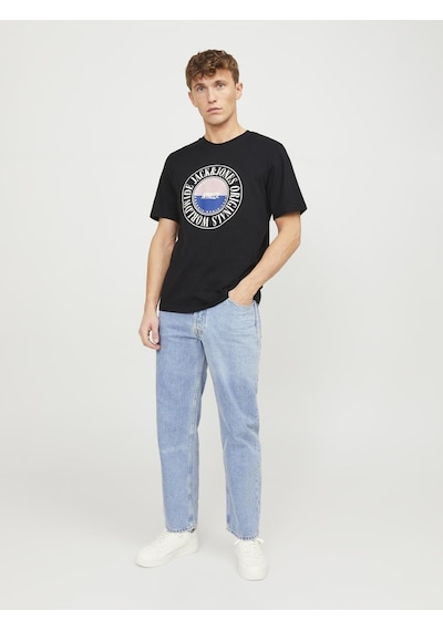 Jack & Jones Jack Jones Baskılı Bisiklet Yaka Tişört 12250411 Siyah