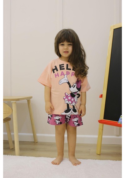 Miniko Kids Kız Çocuk Mickey Modelli Pamuk Şortlu Takım Pudra