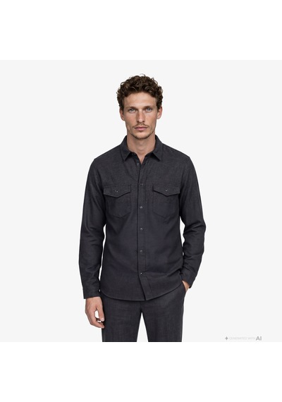 The Kooples Erkek Logo Baskılı Gri Gömlek