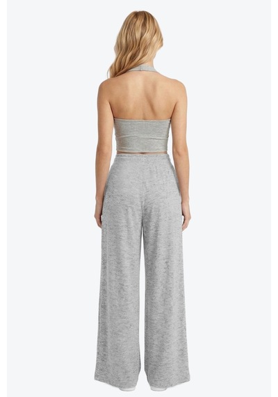 Cottonhill Gri Melanj Viskon Basic Yüksek Bel Bol Paça Bağcıklı Kadın Pantolon Cottonhill Gri Melanj Viskon Basic Yüksek Bel Bol Paça Bağcıklı Kadın Pantolon