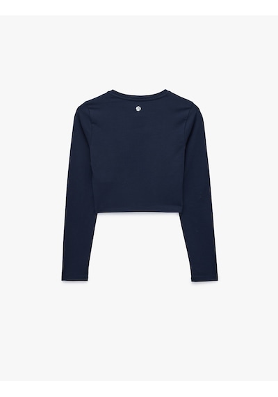 Koton Pamuklu Bisiklet Yaka Uzun Kollu Crop Spor Tişört Lacivert 7wak10097nk