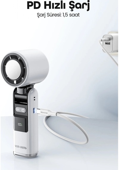 Ven-dens Vd-fan002 800 Mah Usb Şarjlı Taşınabilir Mini El Vantilatörü, 3 Kademeli Hız, Beyaz