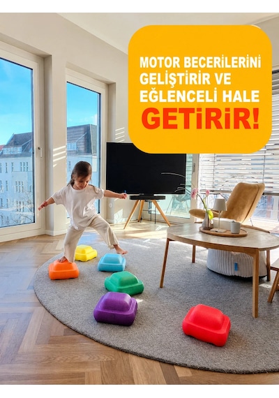 Çocuklar İçin Renkli Adım Taşları - Denge Oyunu - Epp Eğitici Oyuncak Seti - 6 Parça - Saklama Ve Taşıma Filesi Dahil