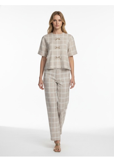 Xint Bej Pamuk Dokulu Oversize Pantolon 470541