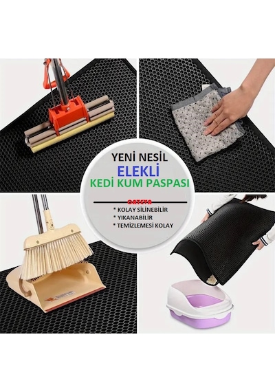 Cateva Elekli Kedi Kumu Paspası Büyük Boy Çift Taraflı Su Geçirmez 115 x 72 CM