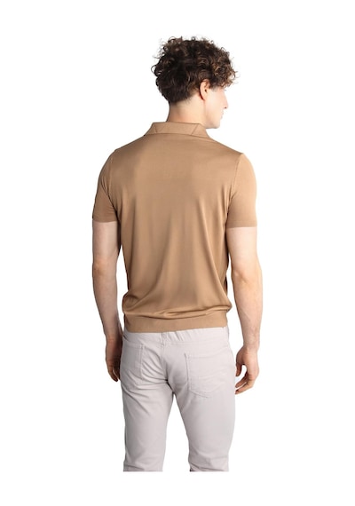 İgs Vizon Slim Fit Dar Kalıp Polo Yaka Düz Kısa Kollu Triko Tişört-16332 Bej